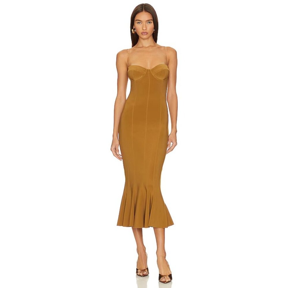 Norma Kamali Corset Dress Woods Brown Midi